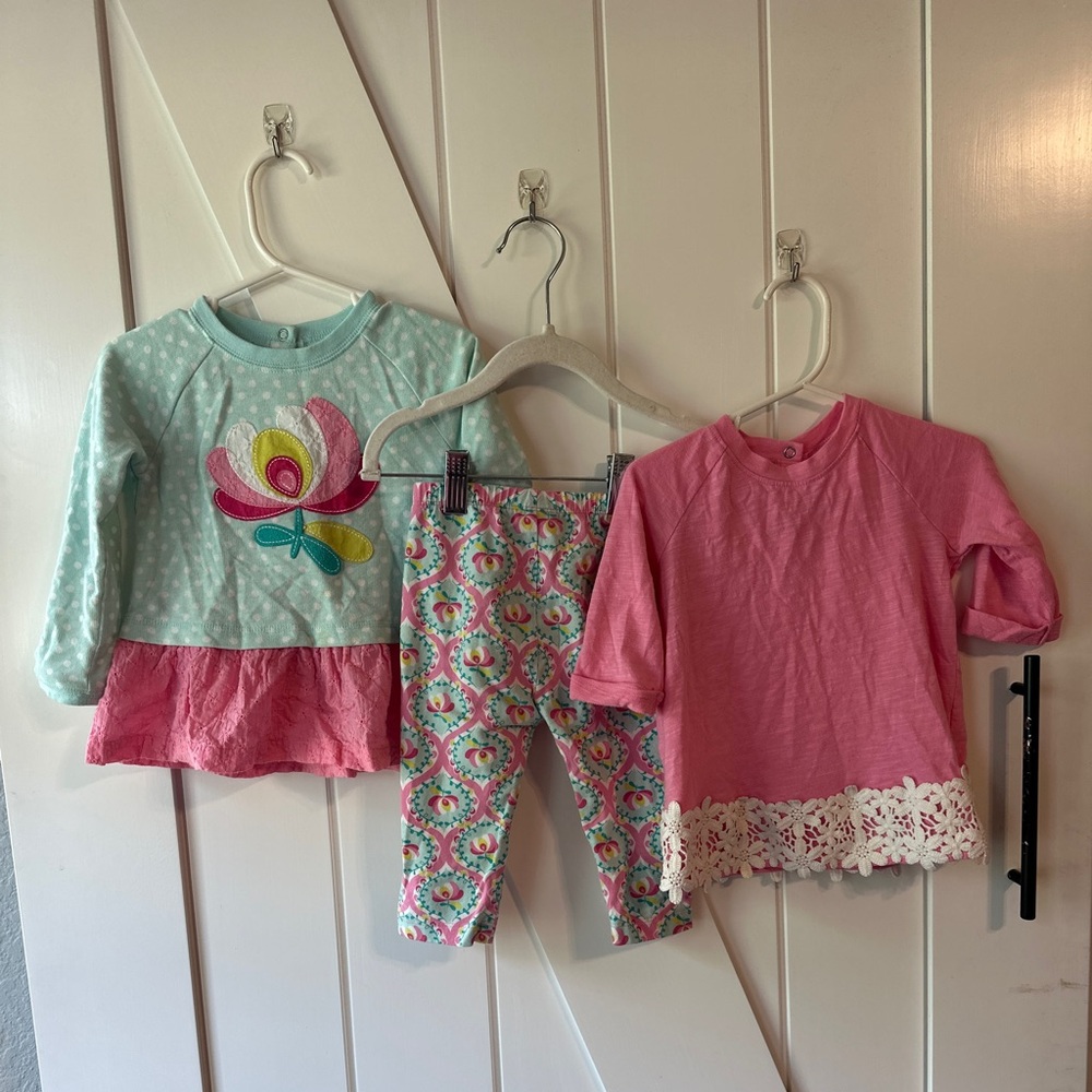 3-piece Nursery Rhyme Kids matching Set - Pink and Aqua